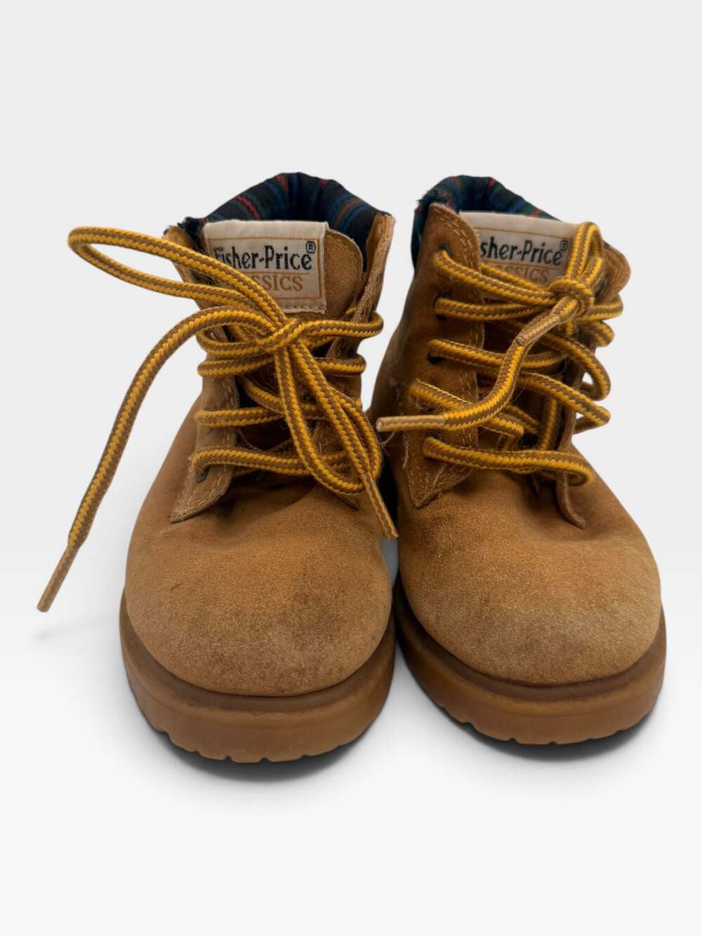 Fisher-Price Classics Tan Suede Toddler Boots Size 5 Plaid Ankle Cuff